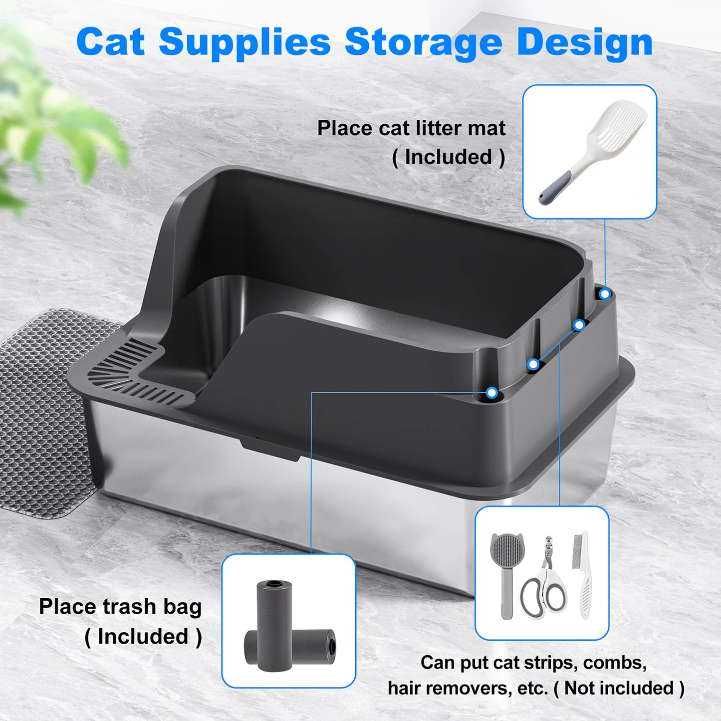Stainless Steel Cat Litter Box Splash Proof Leak Proof
