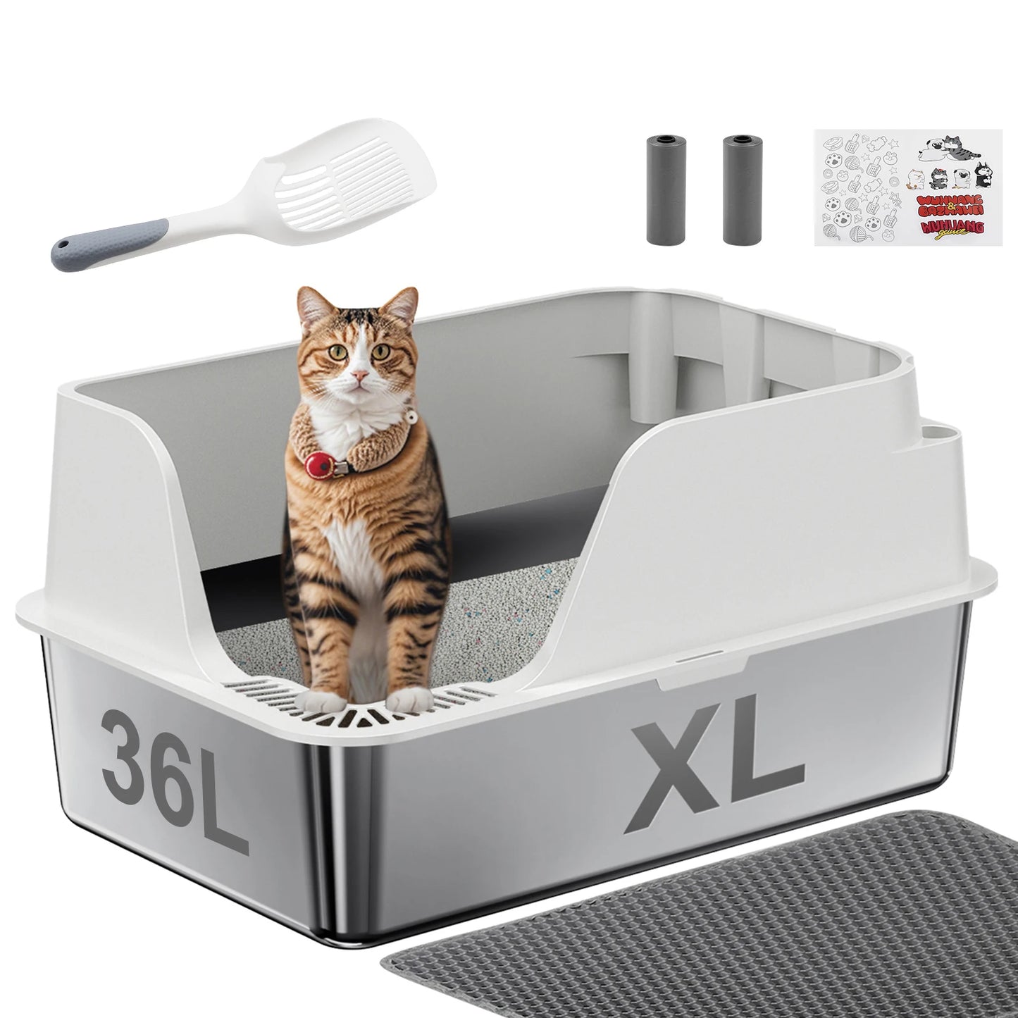 Stainless Steel Cat Litter Box Splash Proof Leak Proof