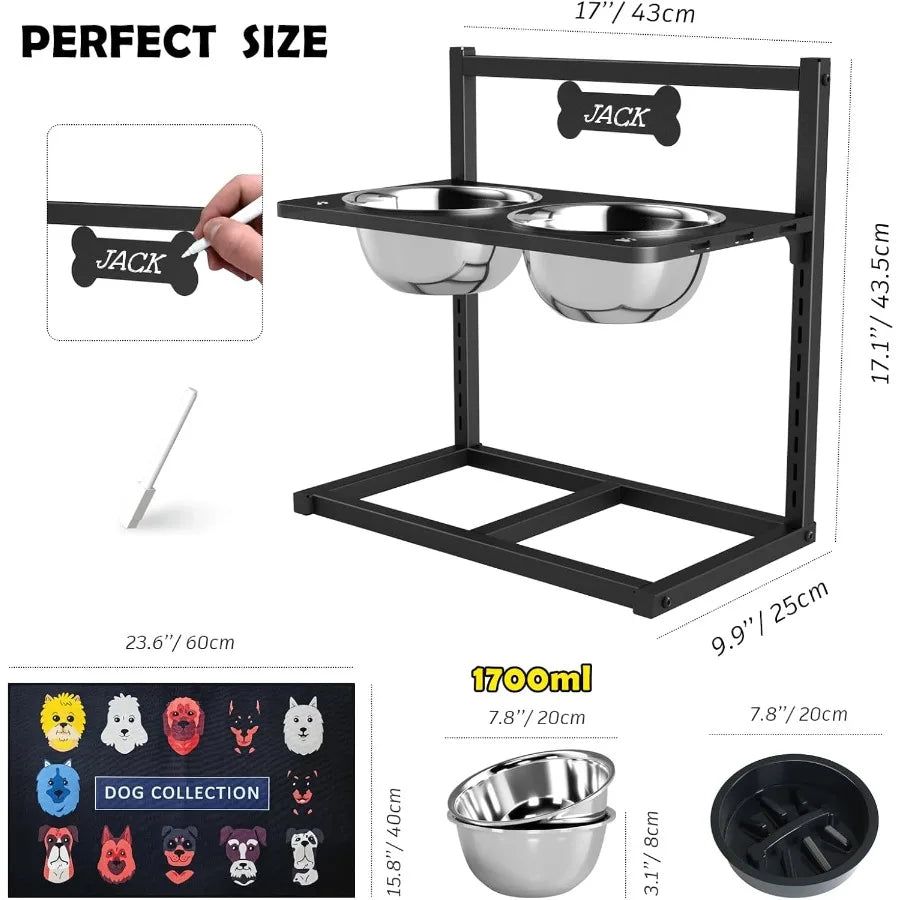 High-concerned Dog Bowl Stand With Stainless Steel Slow Feeder Bowls