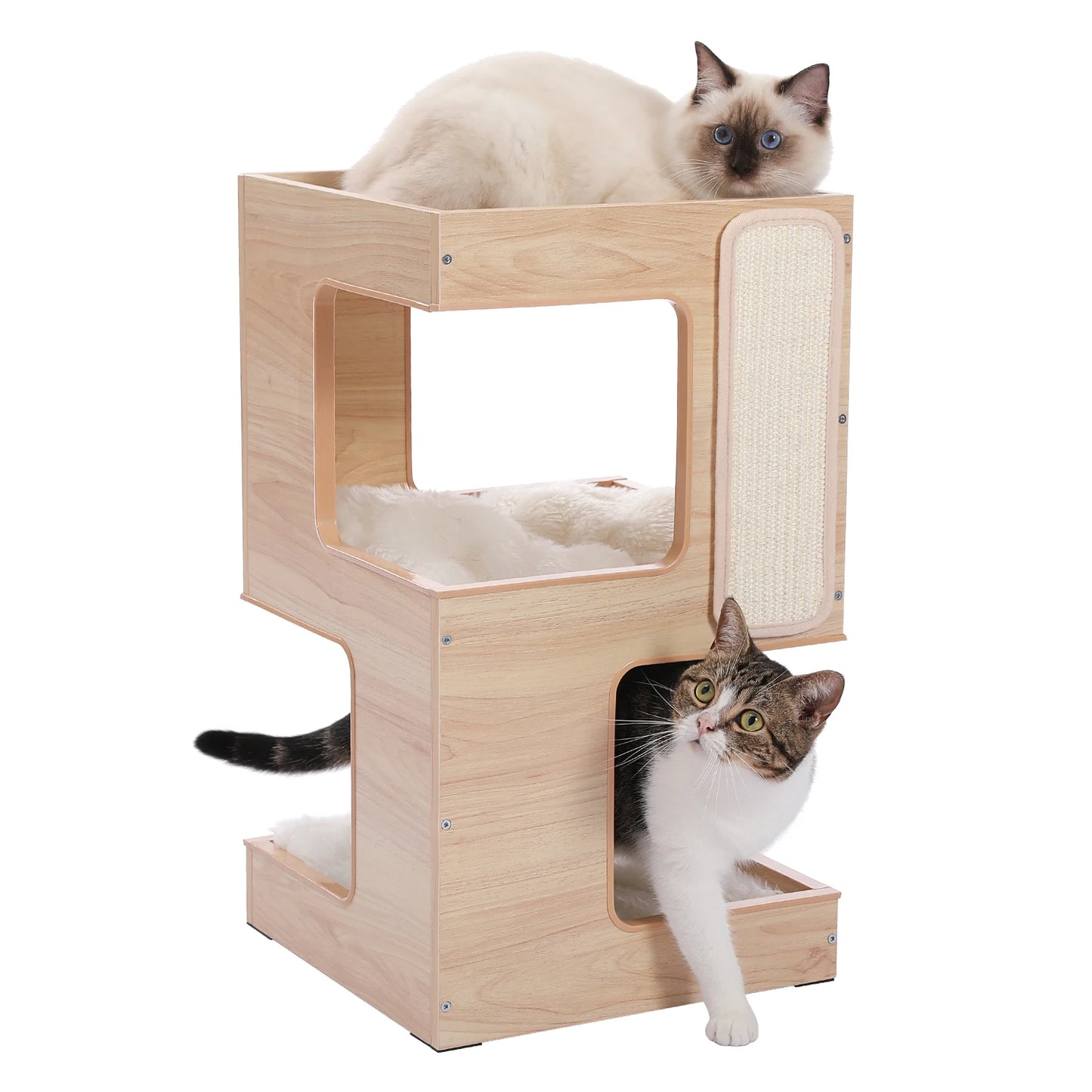 PAWZ Road Wood Cat Condo Bed With Removable Mats And Scratching Pad