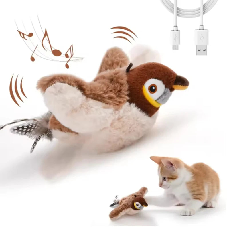 Rechargeable Touch Activated Plush Bird Toy Chirping Flapping For Pets