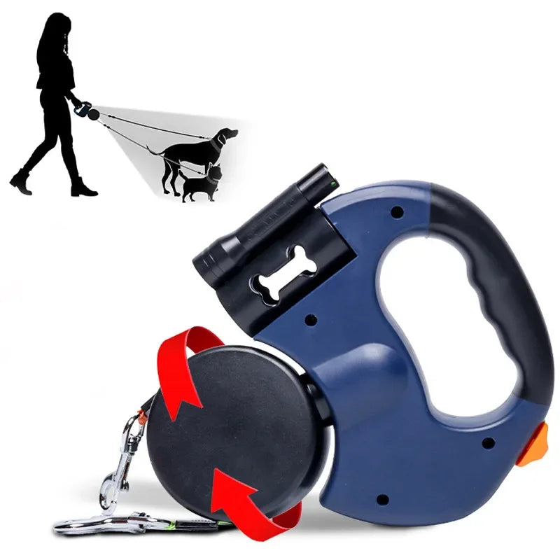 3In1 Retractable Dog Leash With Flashlight Poop Bag Dispenser Reflective