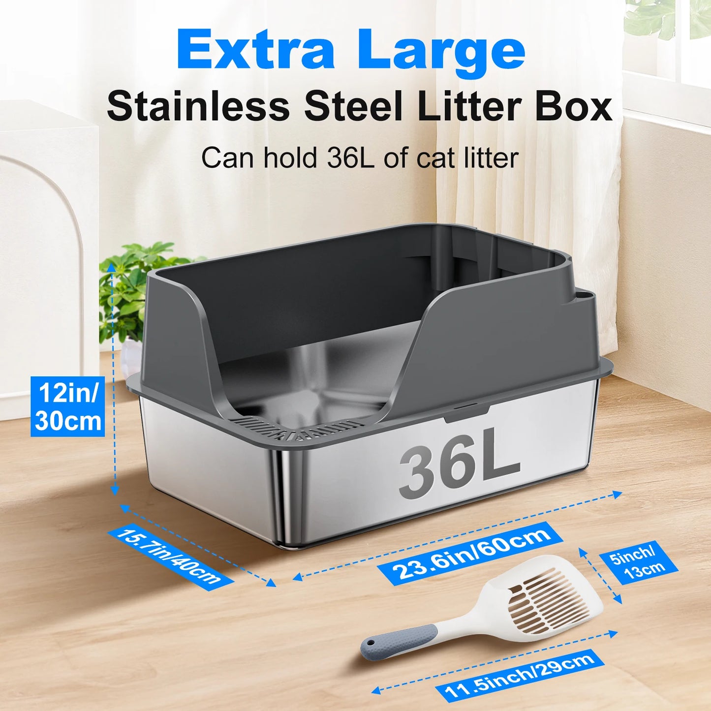 Stainless Steel Cat Litter Box Splash Proof Leak Proof