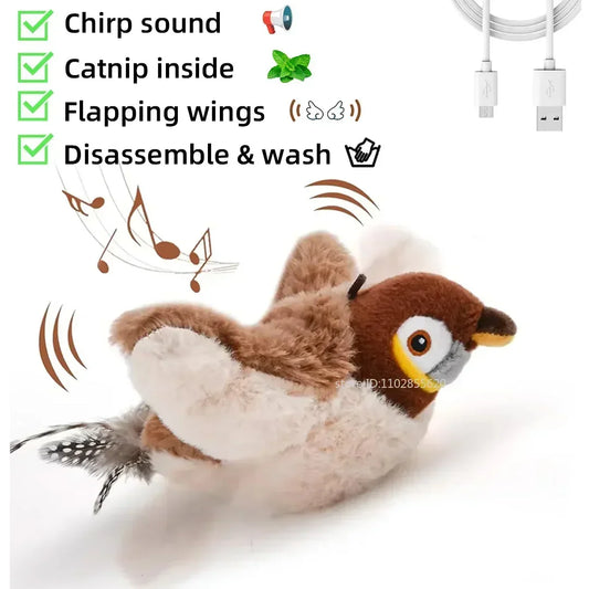 Bird Shaped Cat Toy Rechargeable Chirping Flapping Squeak Plush