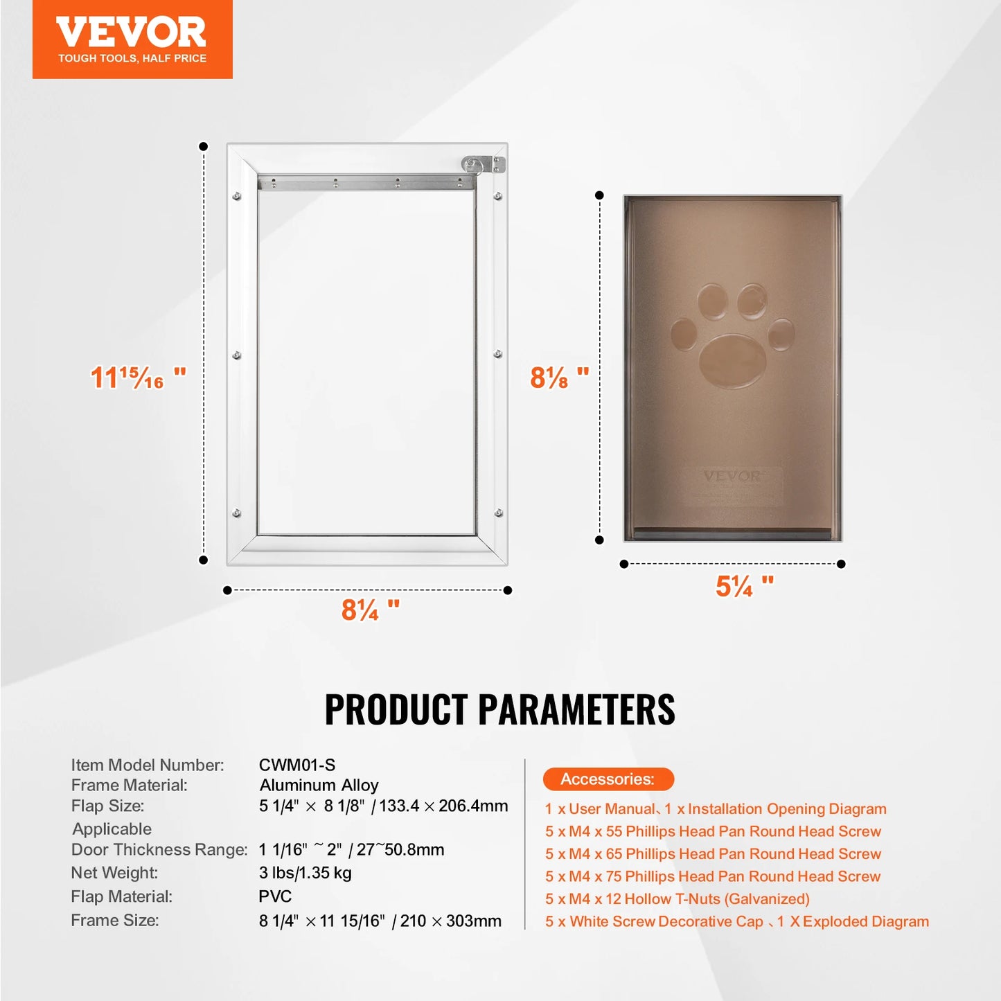 Dog Door Aluminum Frame Weatherproof Flap System With Lock