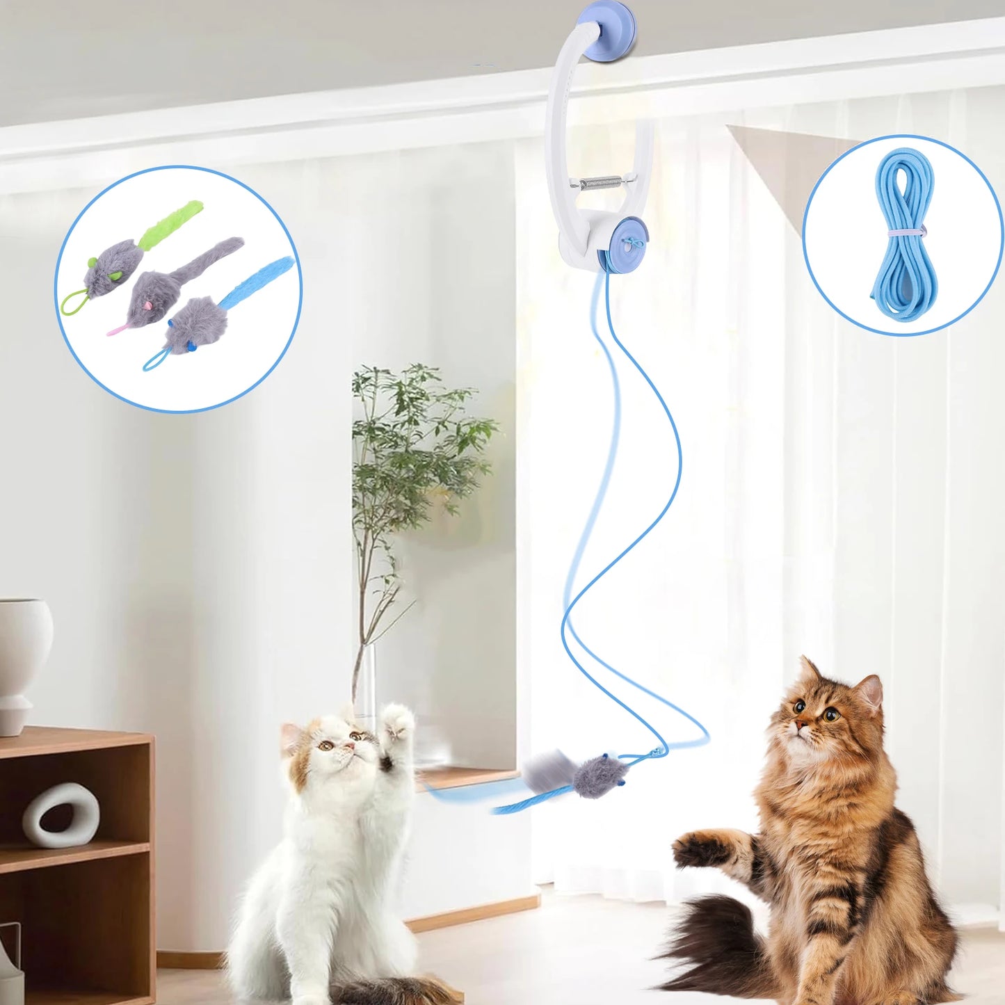 NONEDoor Door Hanging Automatic Retractable Kitten Toys With 3 Catnip Mice