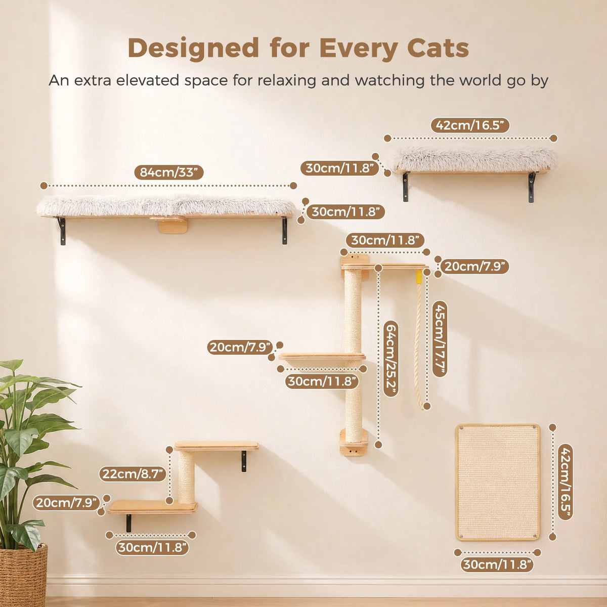 PAWZ Road Wooden Cat Wall Climbing Furniture With Scratching Posts