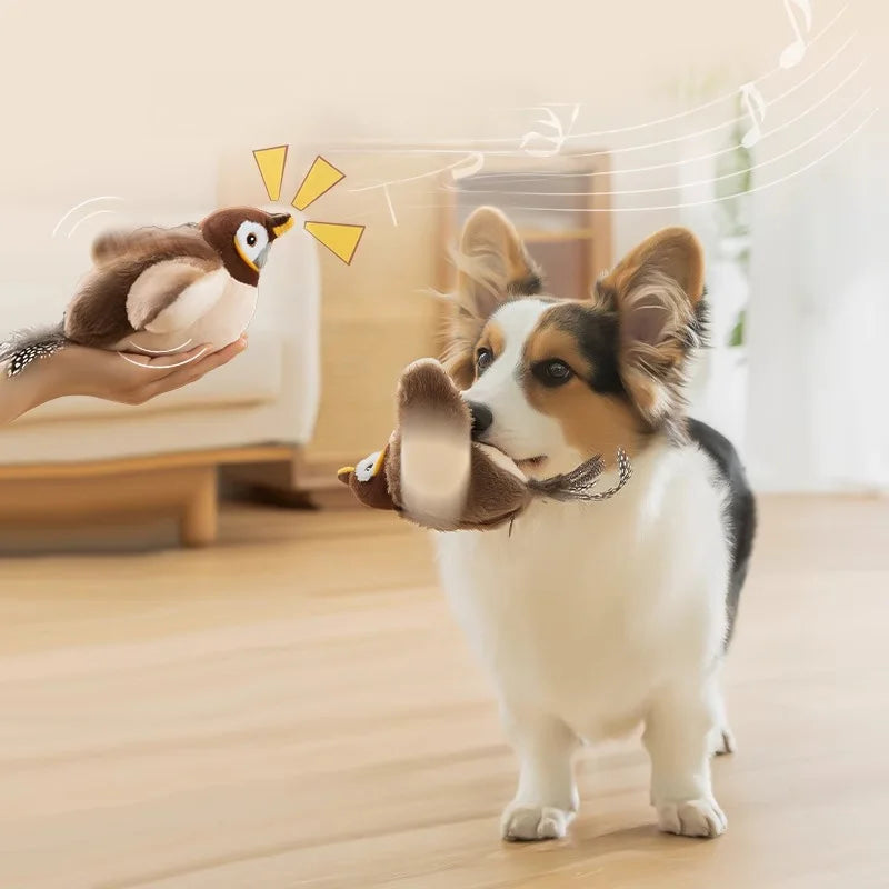 Bird Shaped Cat Toy Rechargeable Chirping Flapping Squeak Plush