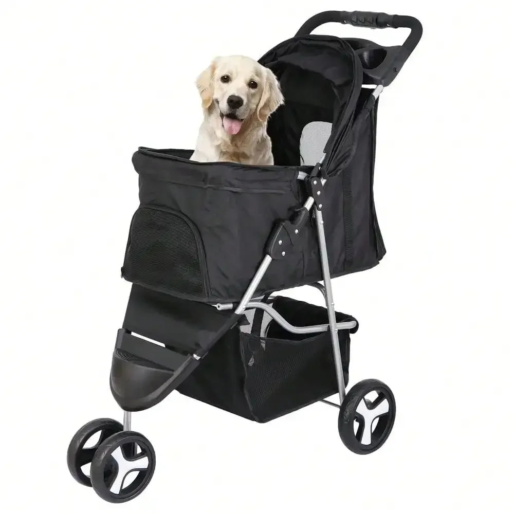 Three Wheel Dog Stroller Foldable Pet Carrier With Cup Holder