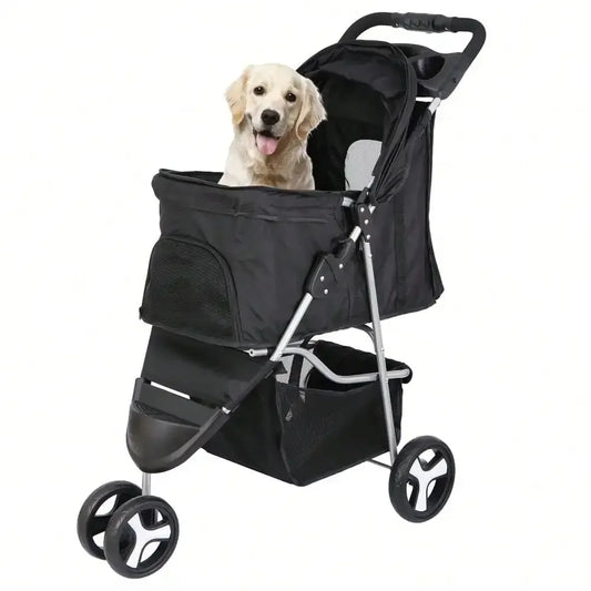 Three Wheel Dog Stroller Foldable Pet Carrier With Cup Holder