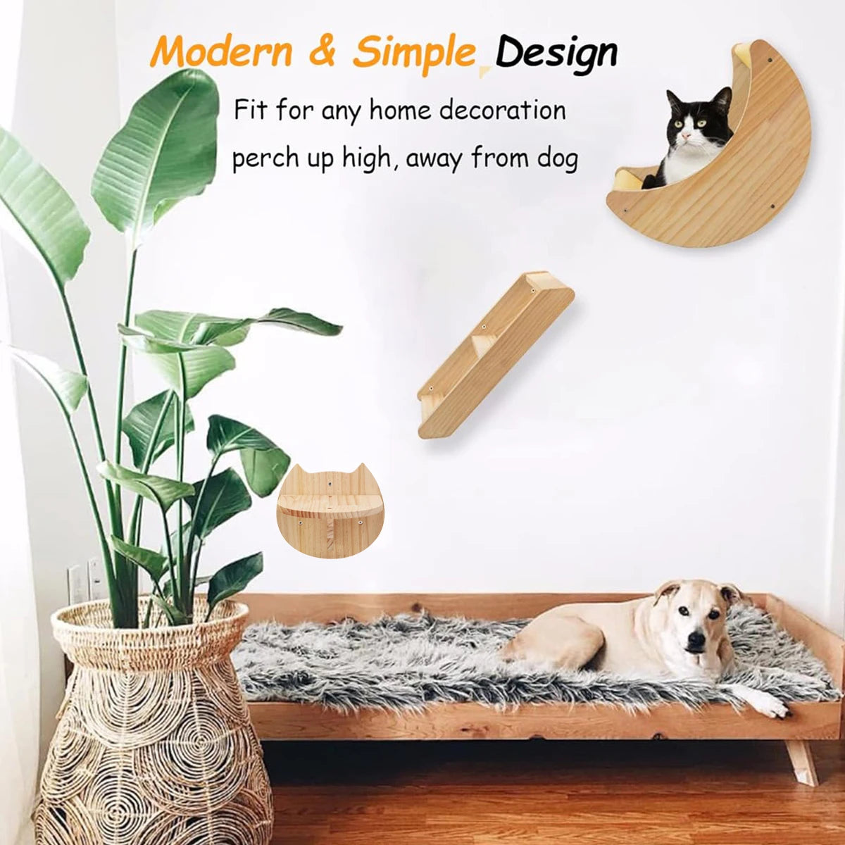 PETRAVELCN Cat Moon Shaped Wall Shelf Hammock Climbing Steps