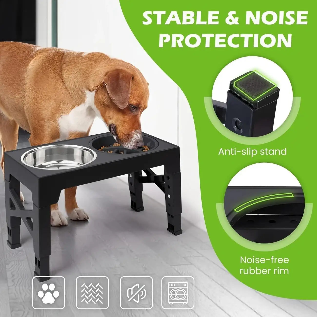 Adjustable Elevated Dog Bowls With Feeder Stand And Stainless Bowls