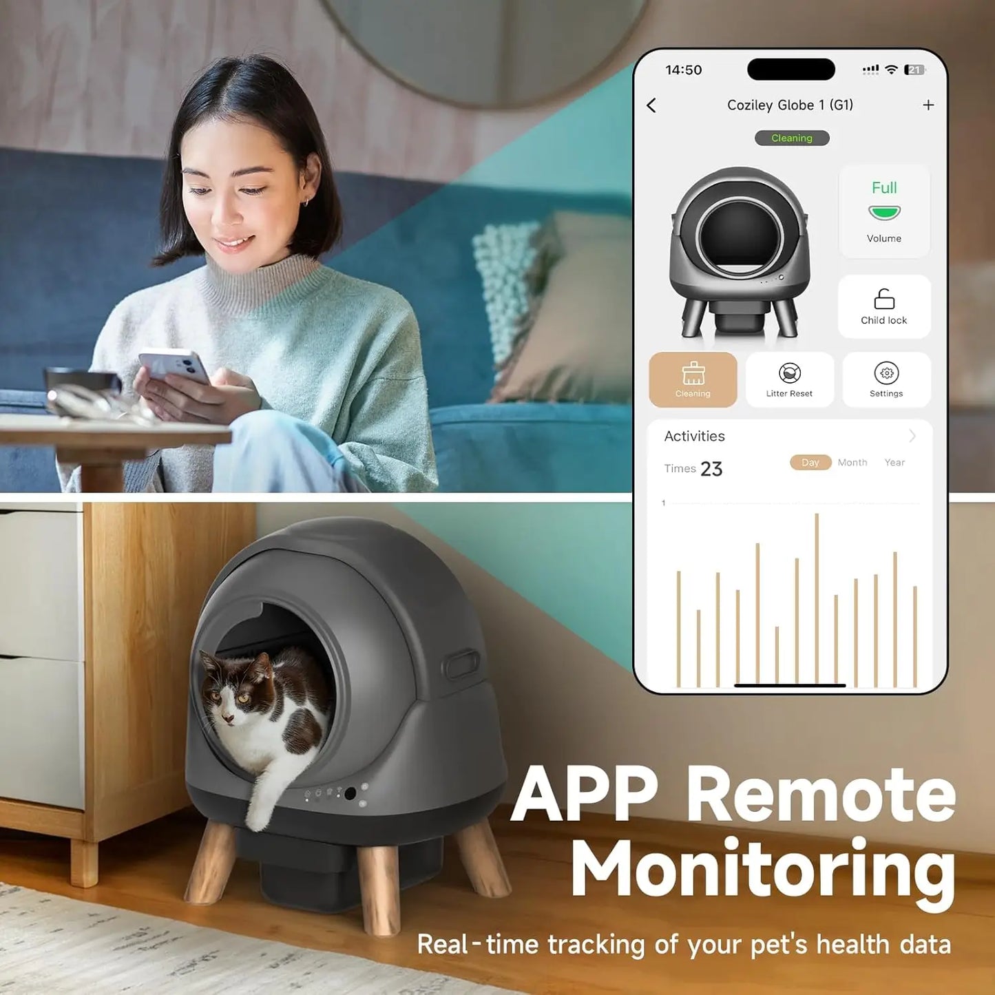 Self Cleaning Automatic Litter Box For Multiple Cats With App