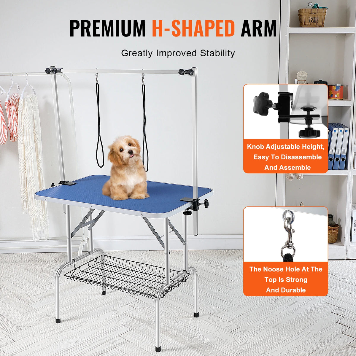 SucceBuy Foldable Dog Grooming Table With Adjustable Arms