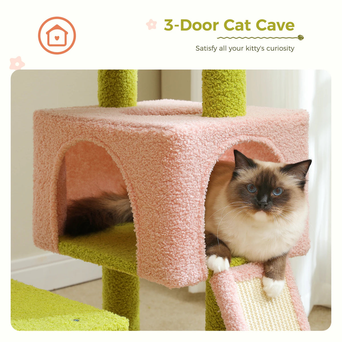 PEQULTI Flower Cat Tree With Hammock Scratching Posts And Perch