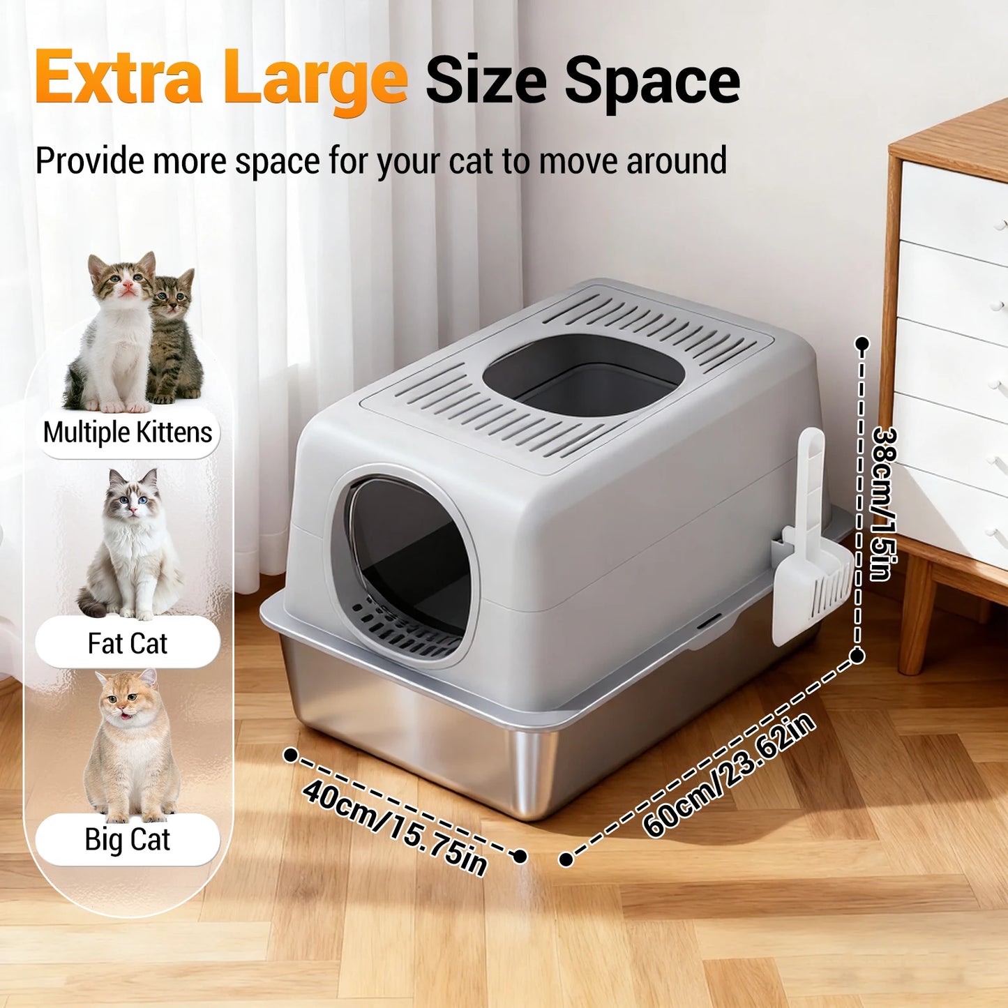 TWISTER.CK Stainless Steel Cat Litter Box Top Front Entry