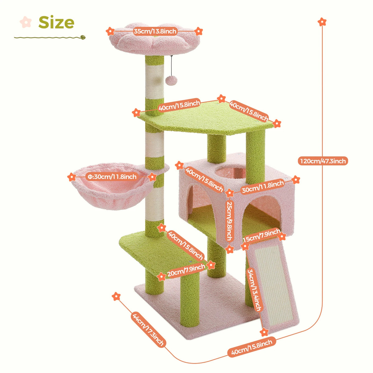 PEQULTI Flower Cat Tree With Hammock Scratching Posts And Perch
