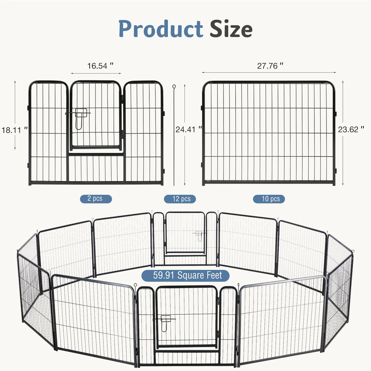 JHK Metal Dog Playpen Foldable Pet Fence Indoor Outdoor Use