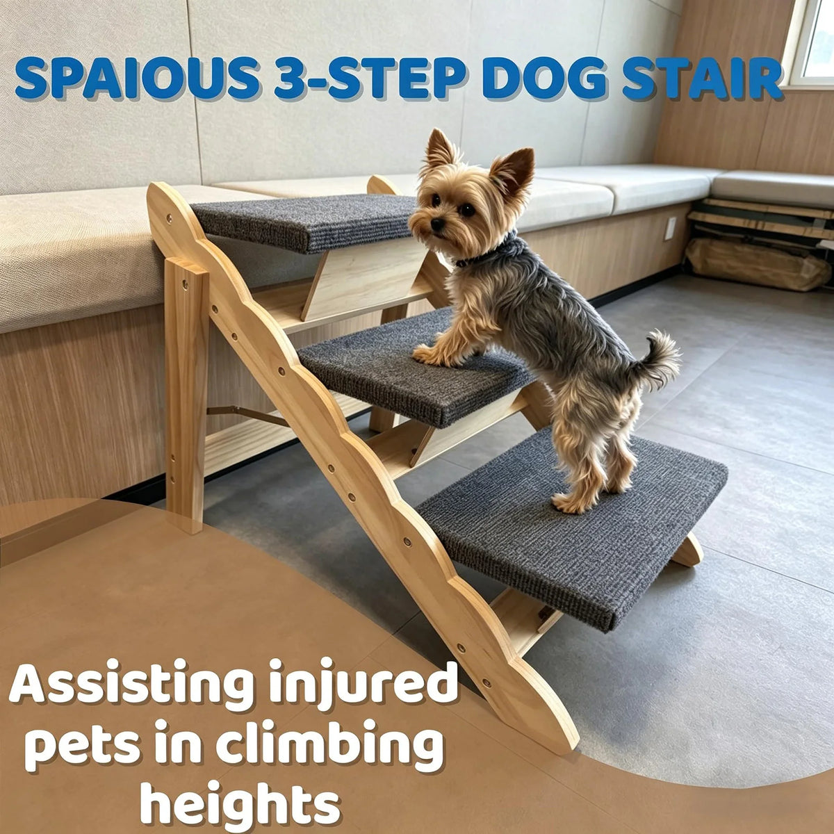 HiMISS 2-in-1 Wooden Pet Stairs And Folding Dog Ramp