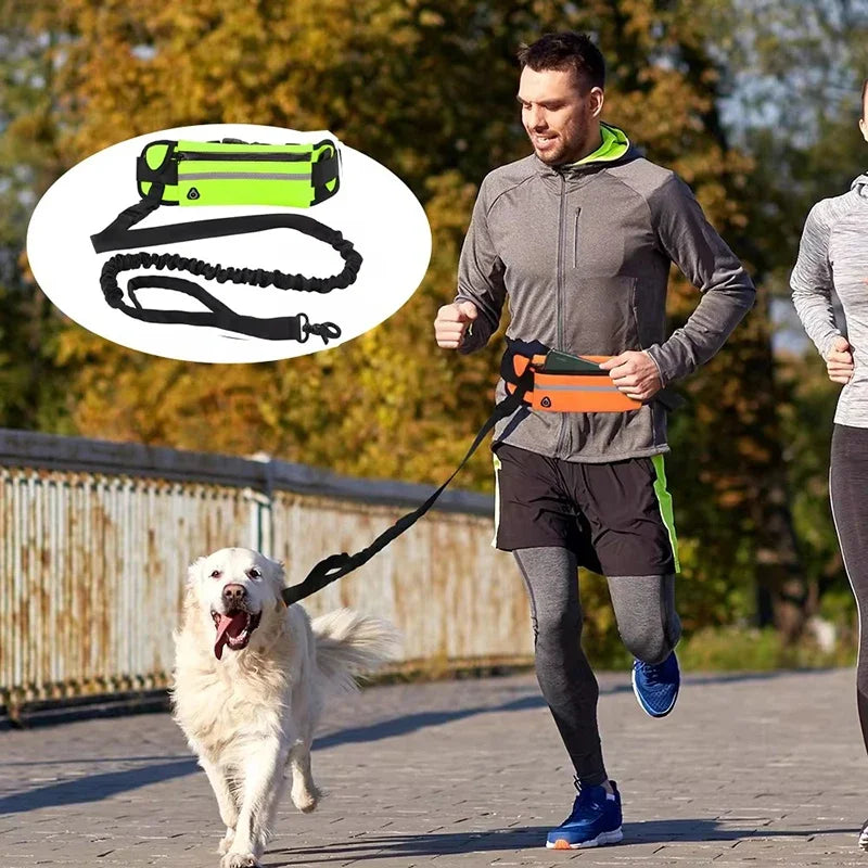 Booteely Hands Free Reflective Retractable Elastic Leash With Waist Bag
