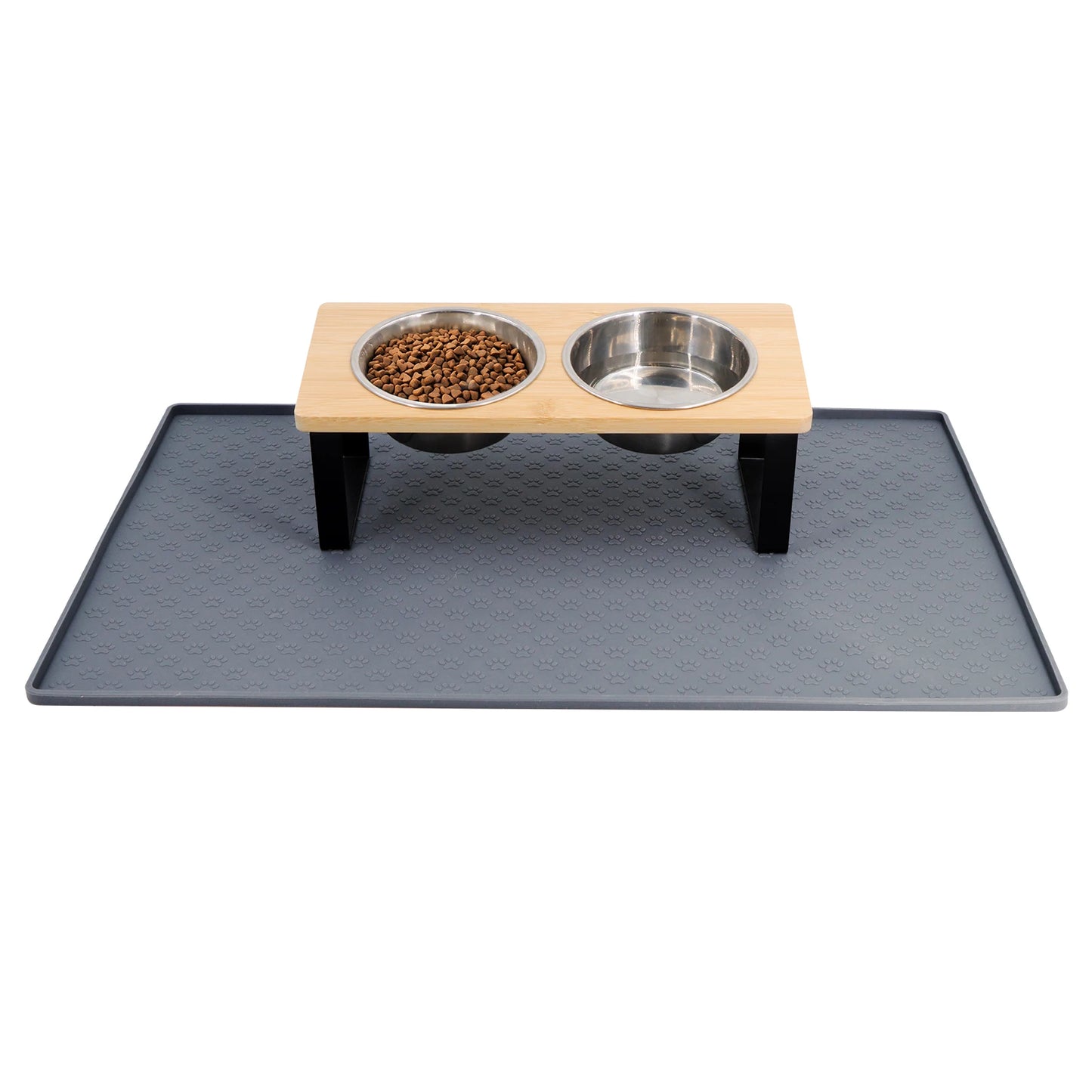 15 Degree Tilted Elevated Stainless Steel Cat Bowls With Wooden Stand