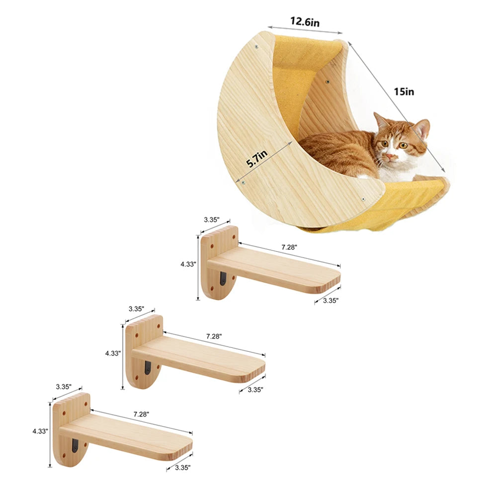 PETRAVELCN Cat Moon Shaped Wall Shelf Hammock Climbing Steps