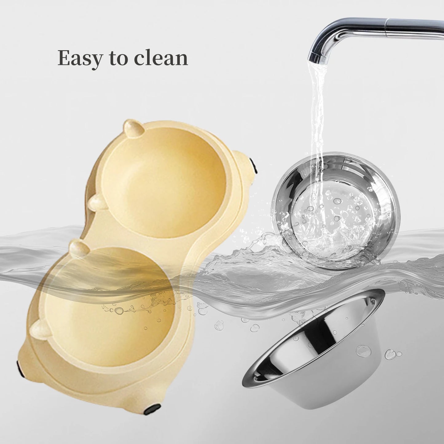 Non Slip Stainless Steel Pet Food Bowl Dual Bowls With Non Skid Base 600ml
