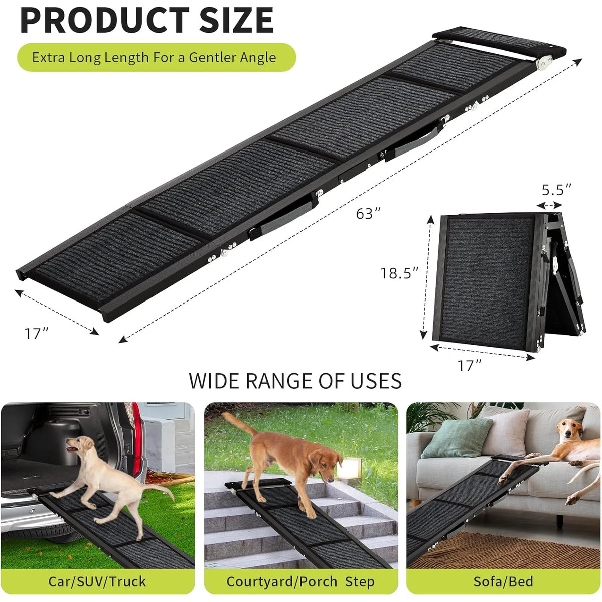HiMISS Folding Dog Car Ramp With Non Slip Surface Portable
