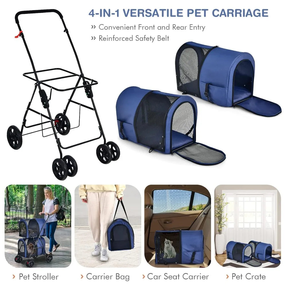 Breed Double Pet Stroller With 2 Removable Carrying Bags