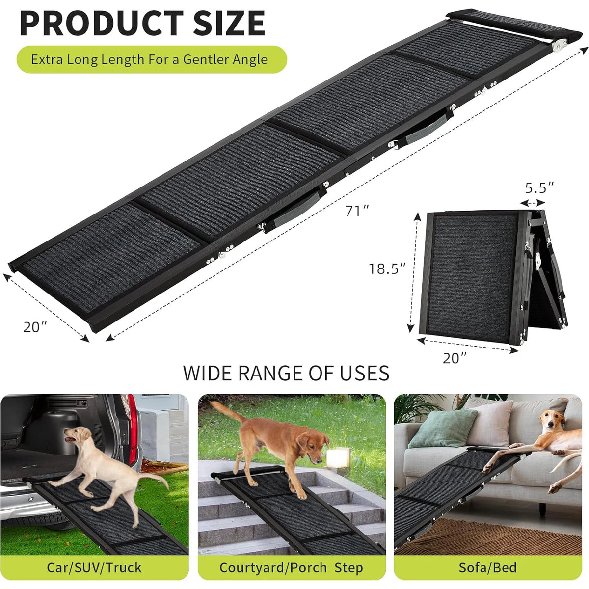 HiMISS Folding Dog Car Ramp With Non Slip Surface Portable