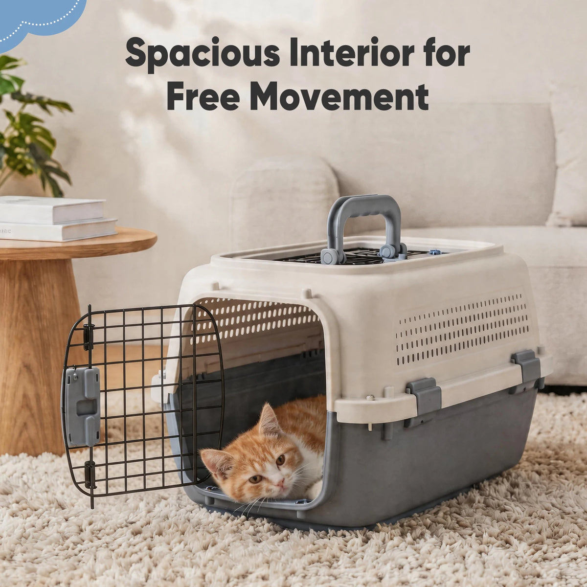 JHK Secure Plastic Pet Carrier With Top Load Wire Door