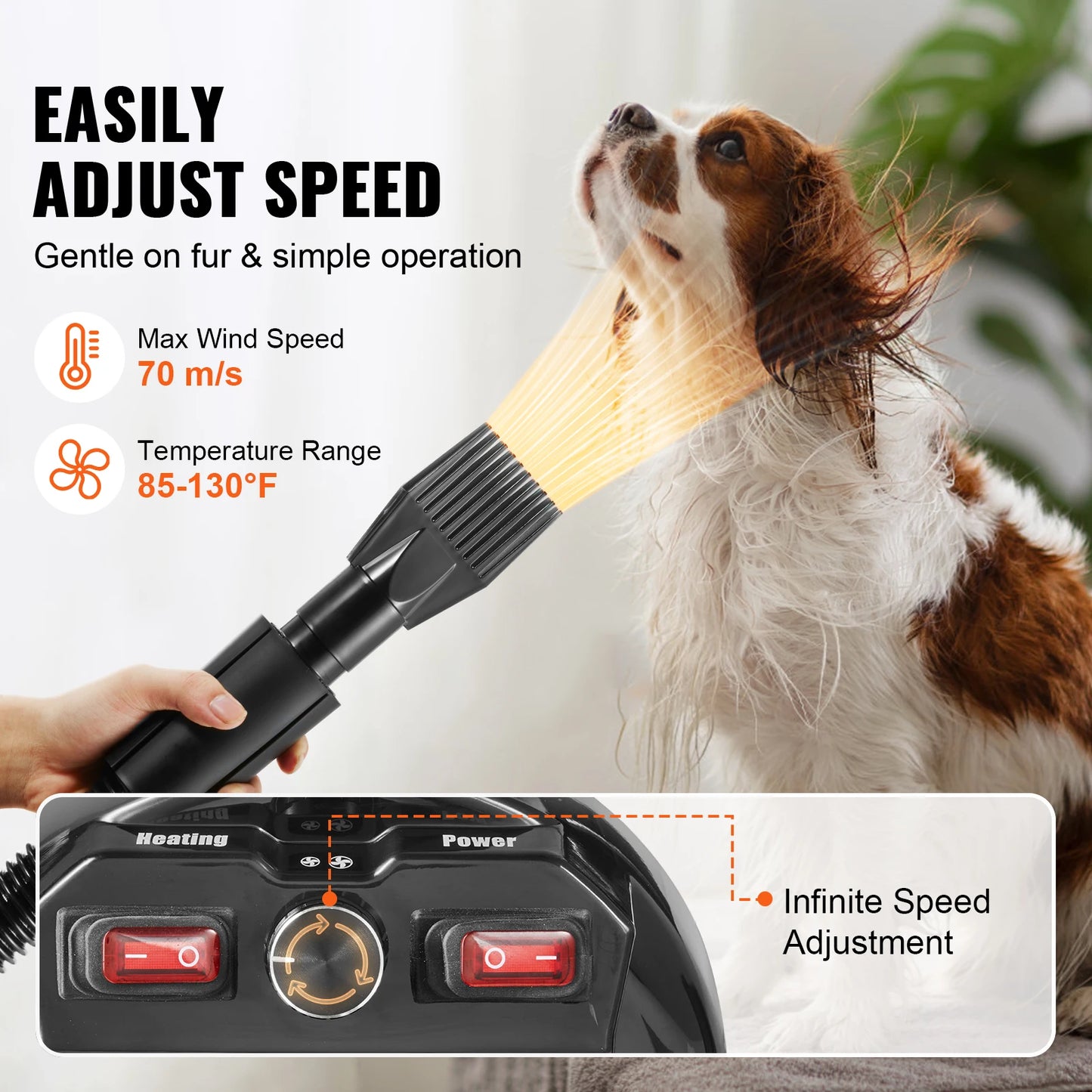 SucceBuy 2000W Dog Dryer With Adjustable Speed And Temperature Control 4 Nozzles