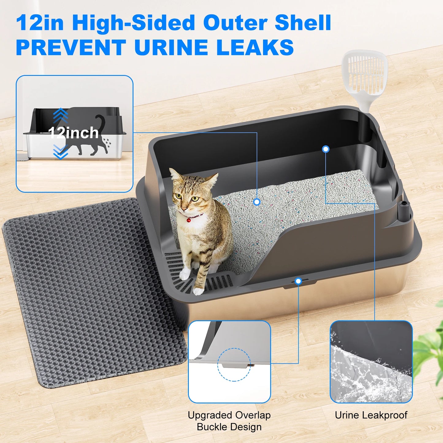 Stainless Steel Cat Litter Box Splash Proof Leak Proof