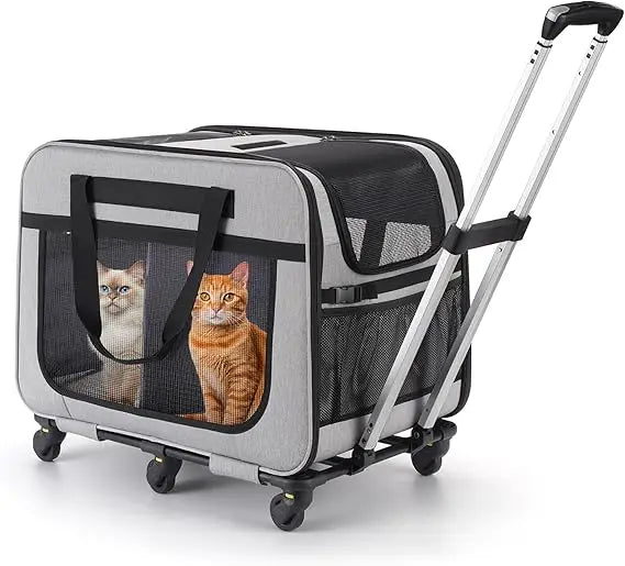 TIFICY Double Pet Carrier With Wheels For Cats And Dogs