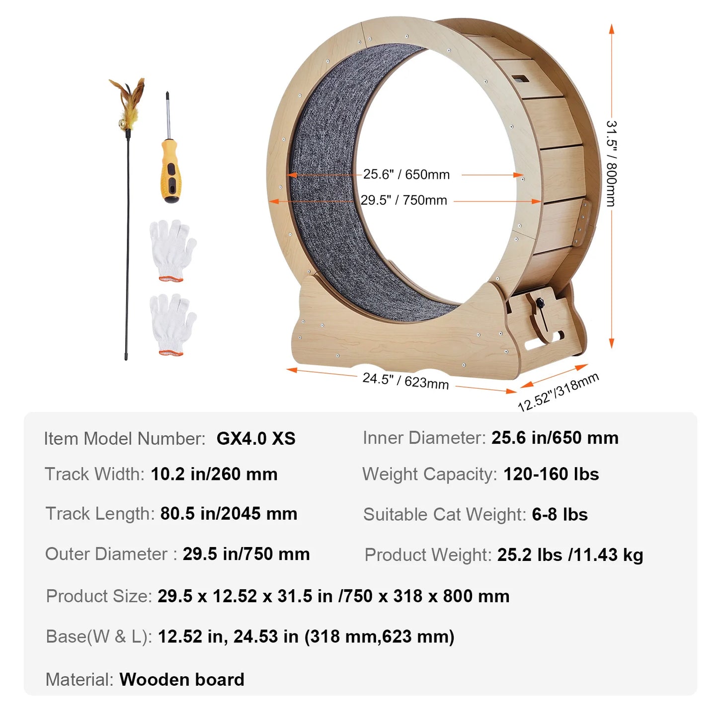 Wooden Cat Exercise Wheel Large Indoor Treadmill With Detachable Carpet