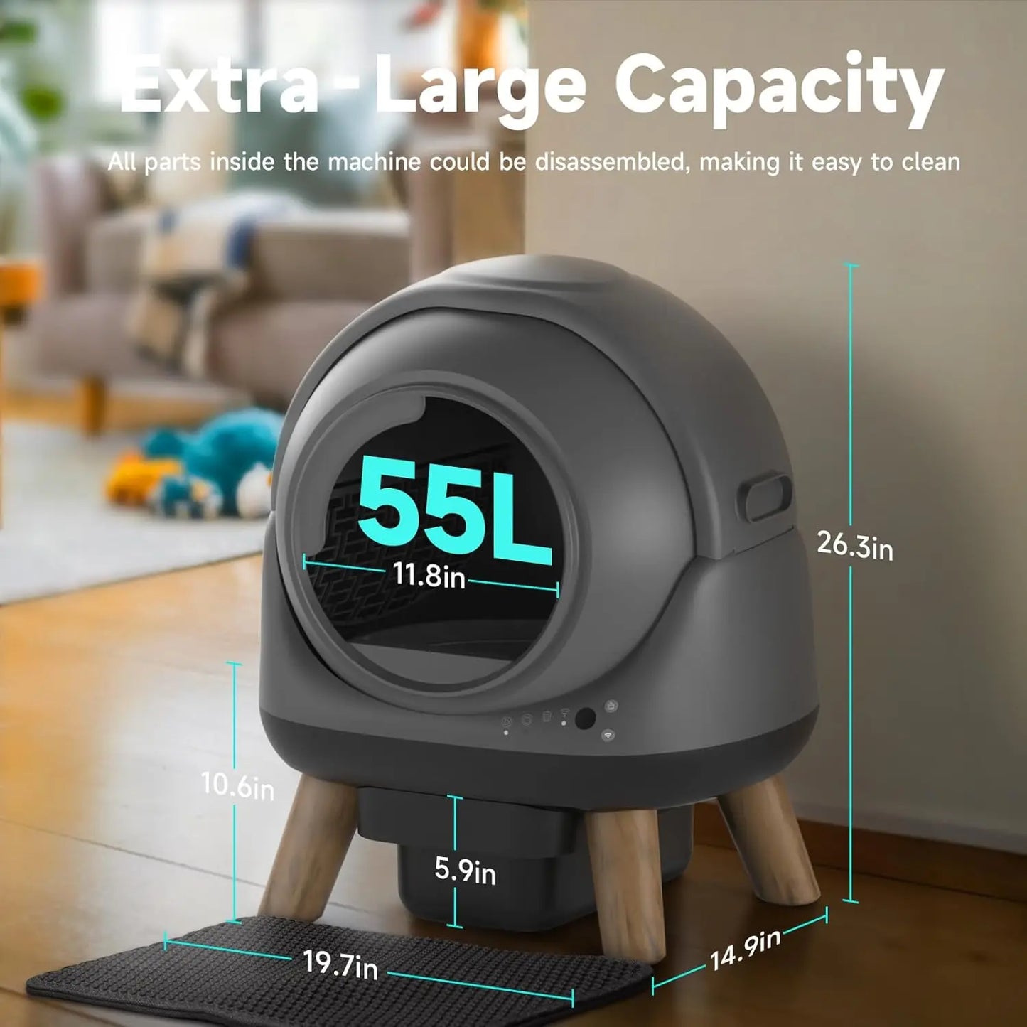 Self Cleaning Automatic Litter Box For Multiple Cats With App