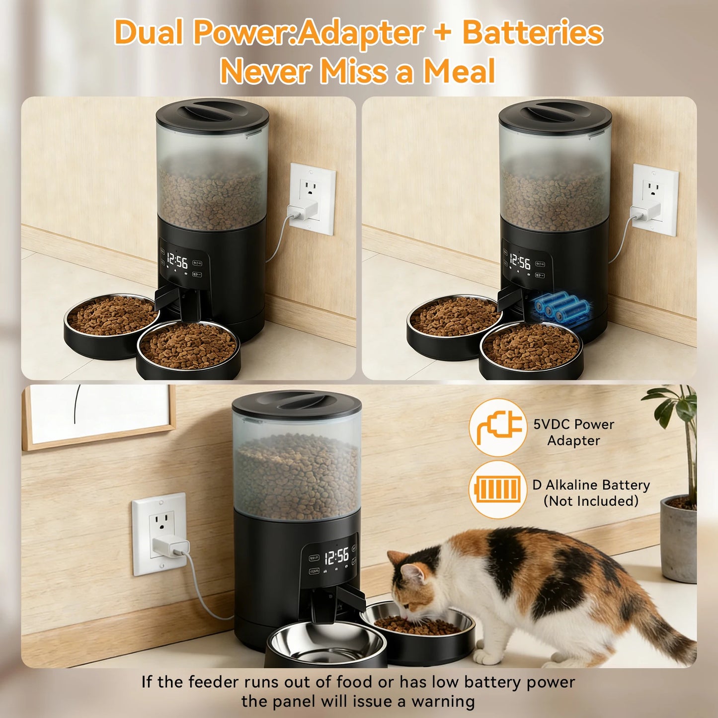 Automatic Cat Feeder With Timed Dispenser And Dual Stainless Bowls