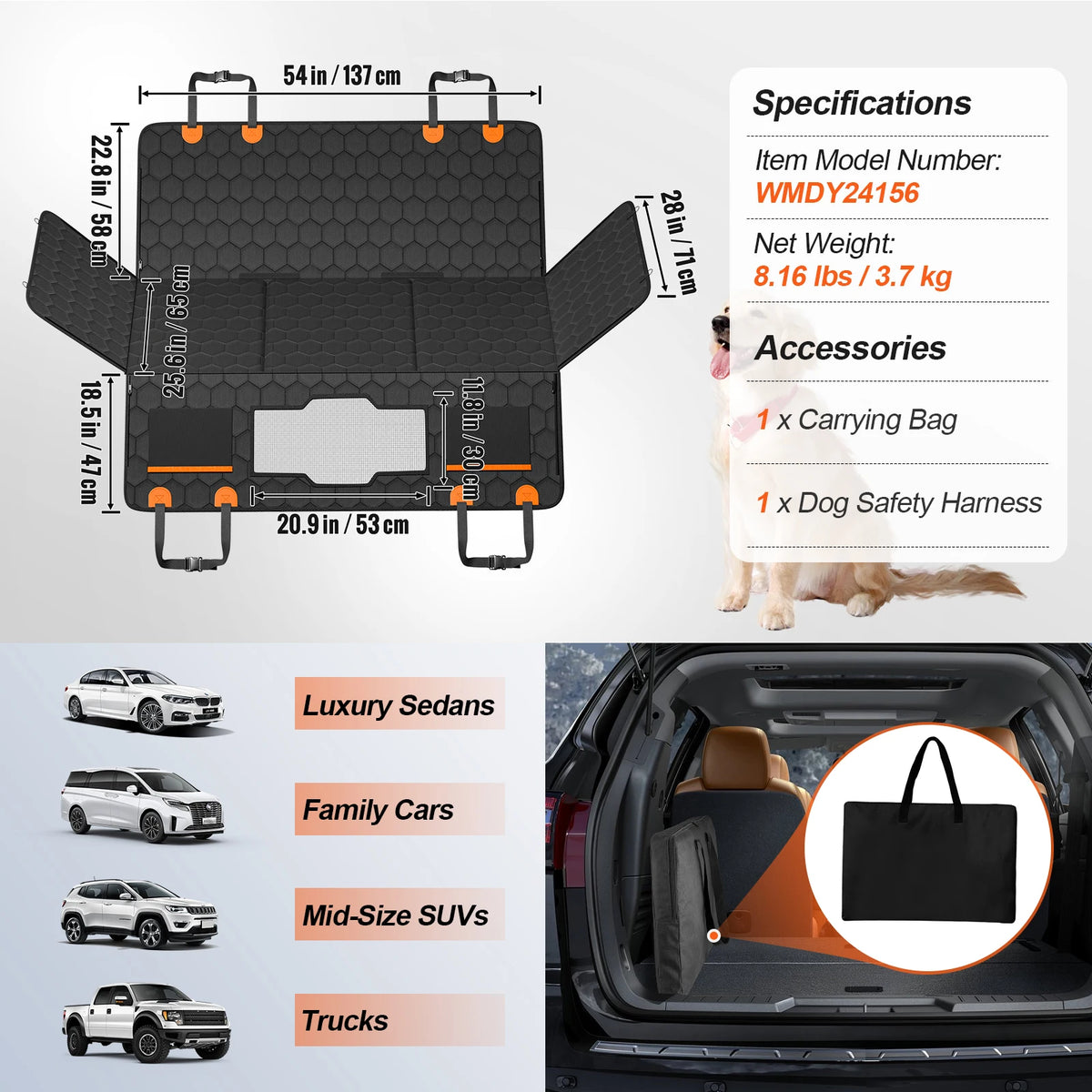 SucceBuy Back Seat Dog Car Seat Cover With Mesh Window