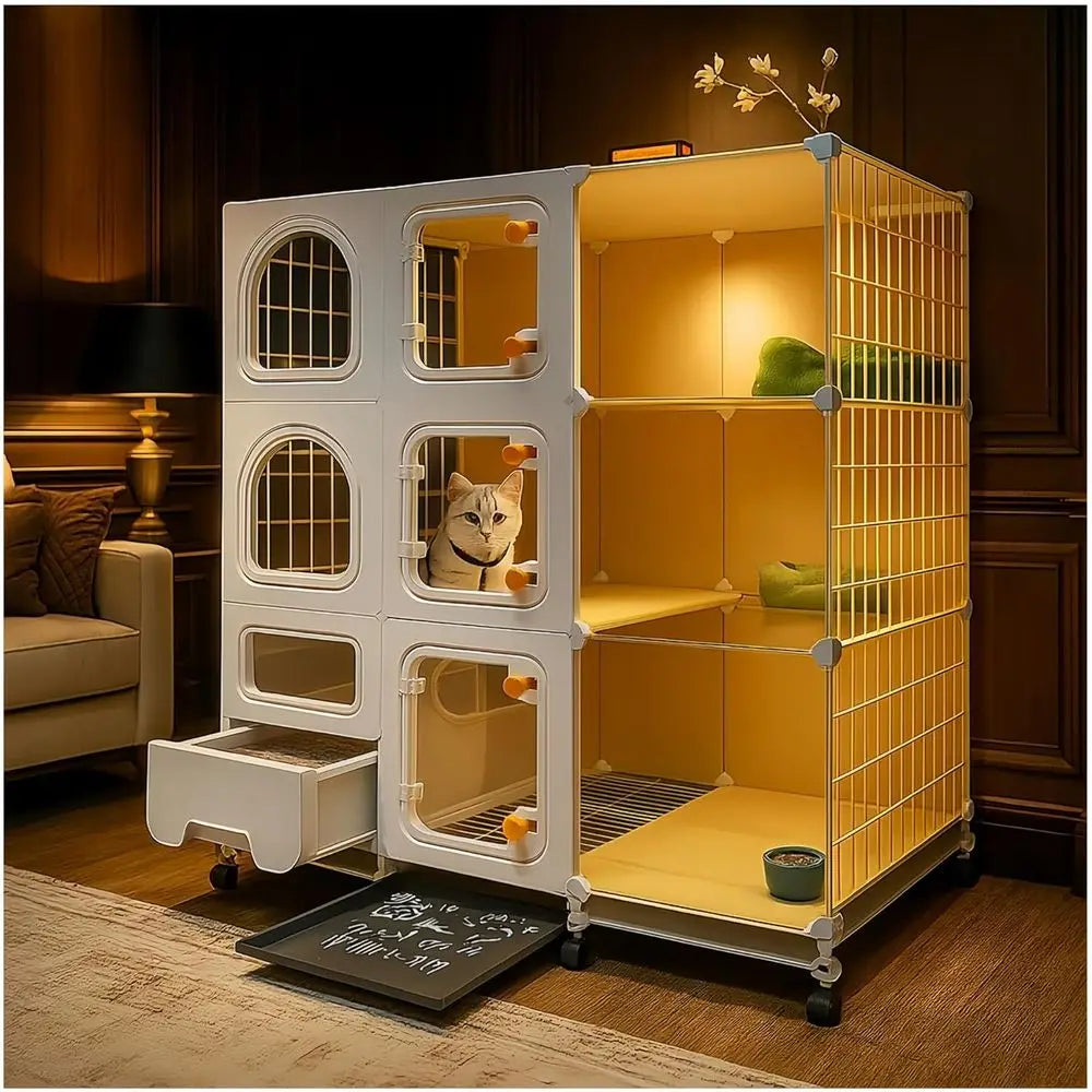 Indoor Cat Cage With Litter Box And Accessory Bundle