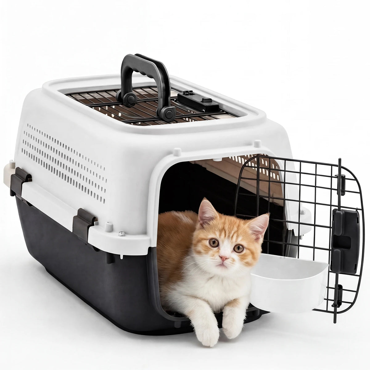 JHK Secure Plastic Pet Carrier With Top Load Wire Door