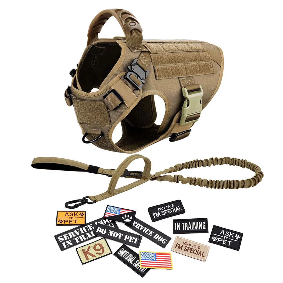 Tactical Military Dog Harness Vest With Leash And Training Patches