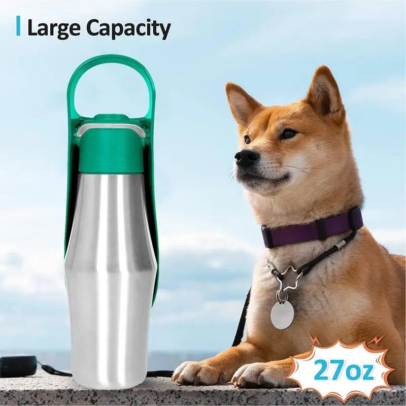 Stainless Steel Dog Water Bottle Two in One Travel Dispenser