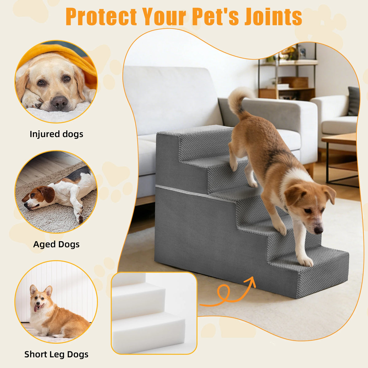 Curved Foam Dog Stairs Ramp Non Slip Indoor Climbing Aid