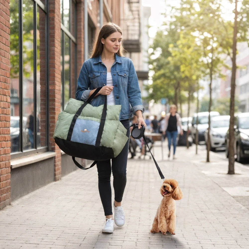 BORWARTCN Portable Dog Car Seat Booster Travel Bed With Storage