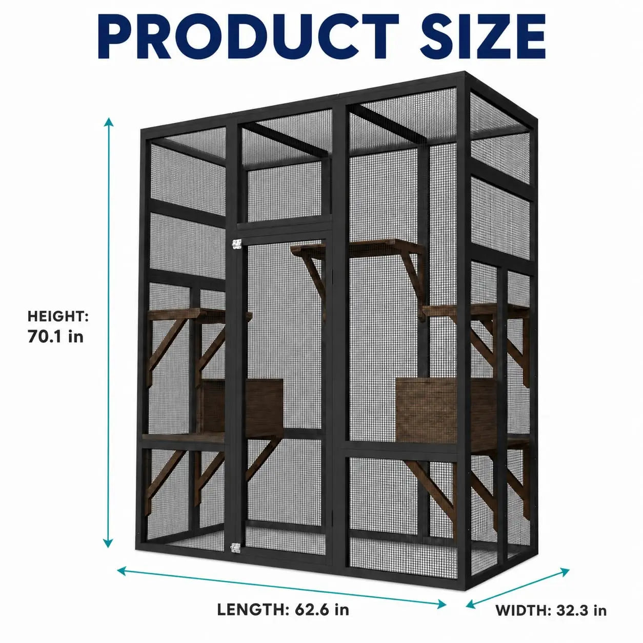 HiMISS Outdoor Cat Enclosure Catio Wood House With UV Roof And Platforms