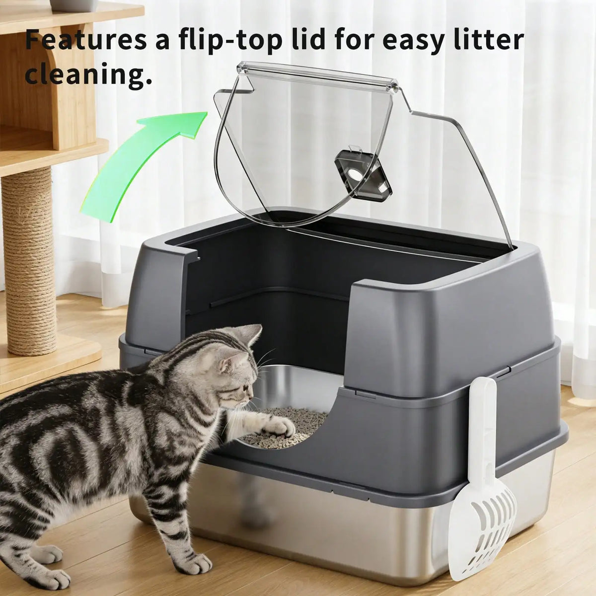 Stainless Steel Enclosed Cat Litter Box With Lid Odor Control