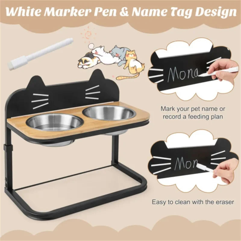 Pet Feeder With 2 Stainless Steel Bowls Adjustable Height