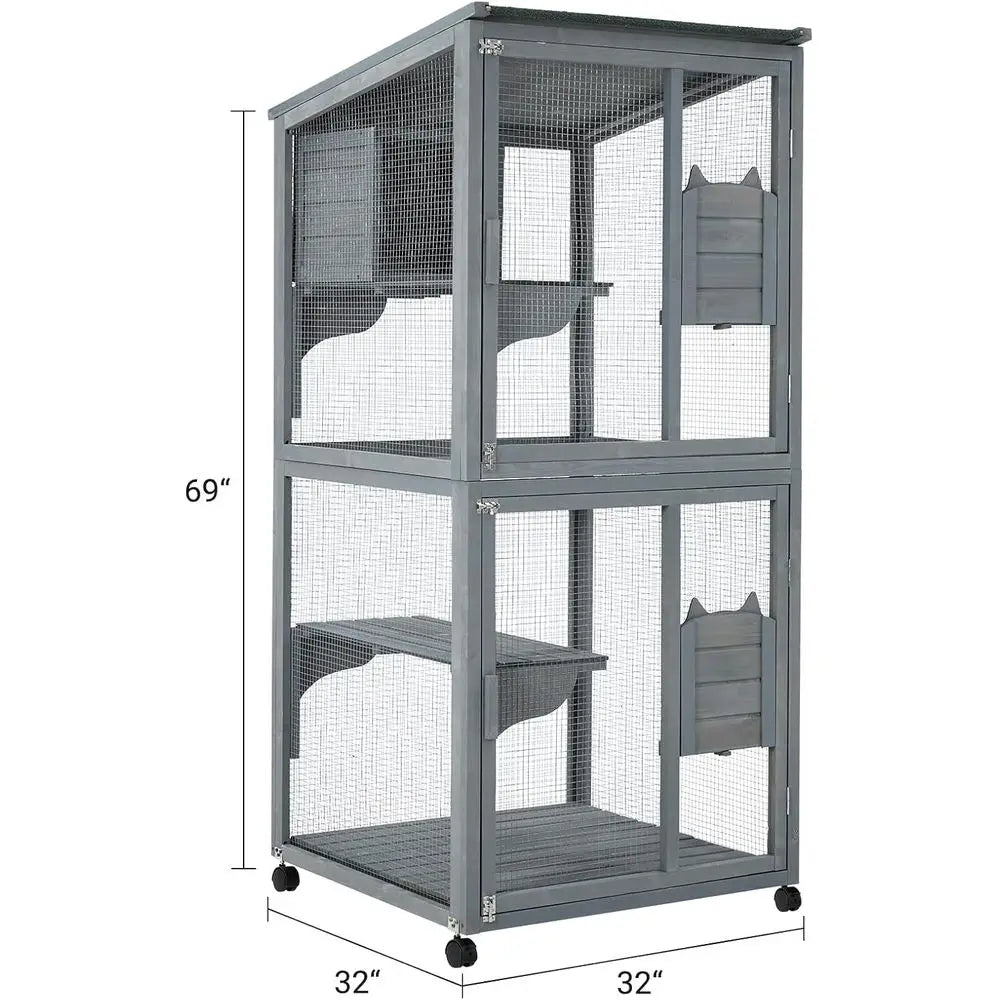 Waterproof Outdoor Indoor Catio Enclosure With Lockable Wheels