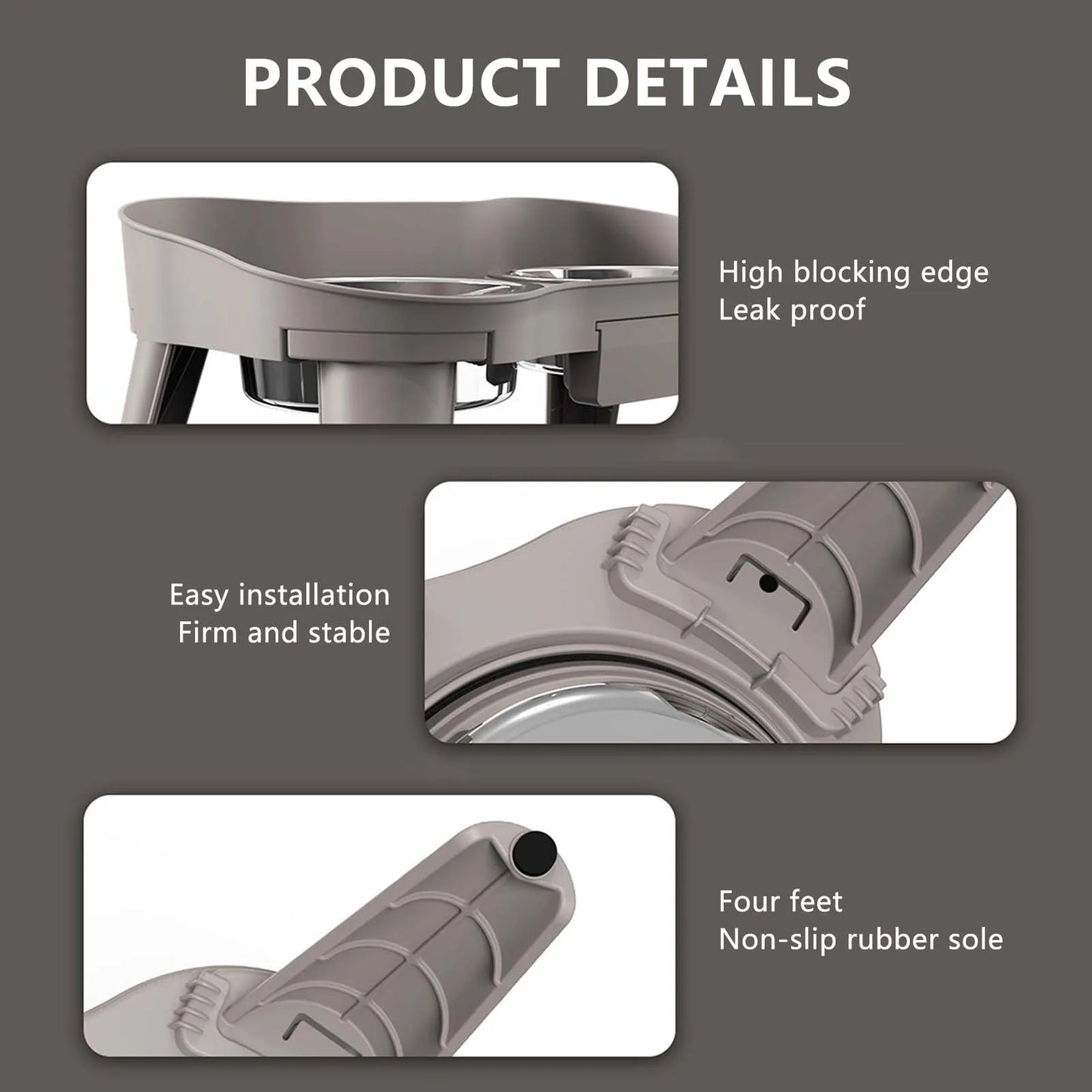 Elevated Stainless Steel Dog Feeder Bowl Non Slip No Spill