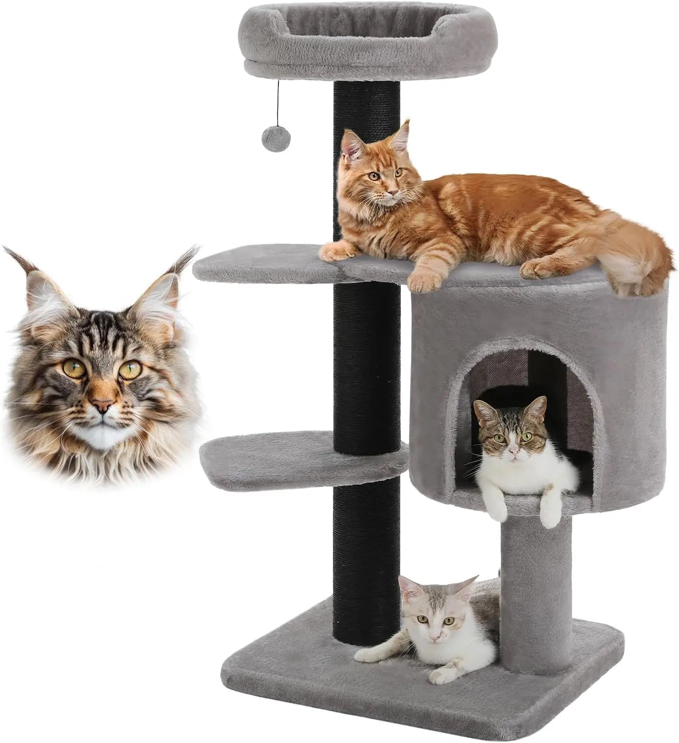 Three-Tier Wooden Cat Tree With Scratching Posts And Condo